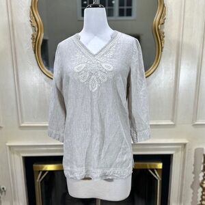 Tommy Bahama 100% Linen Embroidered Top | M Beige Boho‎ Tunic